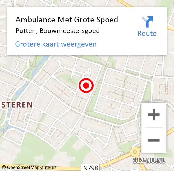 Locatie op kaart van de 112 melding: Ambulance Met Grote Spoed Naar Putten, Bouwmeestersgoed op 14 december 2021 18:12