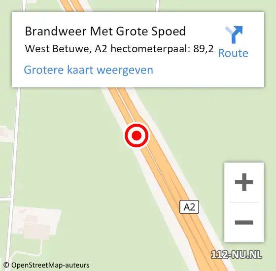 Locatie op kaart van de 112 melding: Brandweer Met Grote Spoed Naar Geldermalsen, A2 hectometerpaal: 89,2 op 14 december 2021 18:39