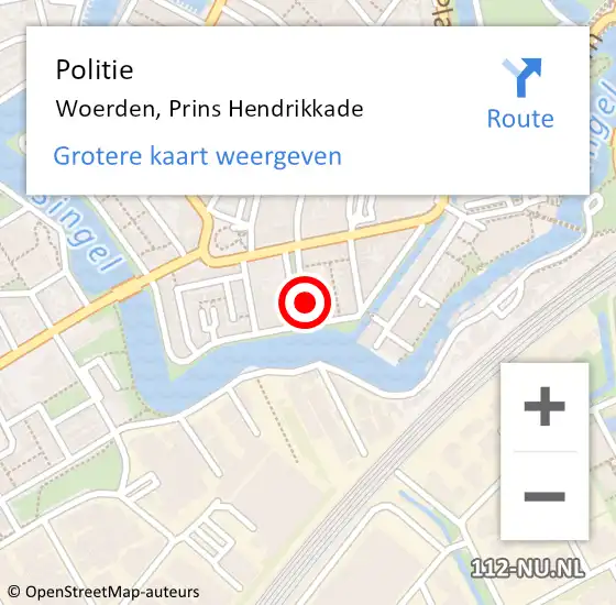 Locatie op kaart van de 112 melding: Politie Woerden, Prins Hendrikkade op 14 december 2021 18:47