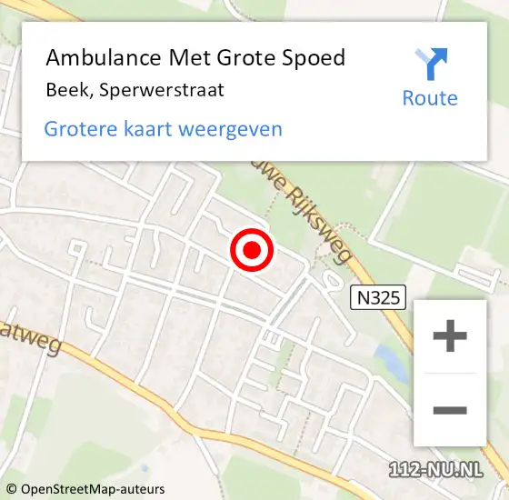 Locatie op kaart van de 112 melding: Ambulance Met Grote Spoed Naar Beek, Sperwerstraat op 14 december 2021 18:59