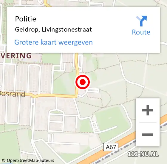 Locatie op kaart van de 112 melding: Politie Geldrop, Livingstonestraat op 14 december 2021 19:19