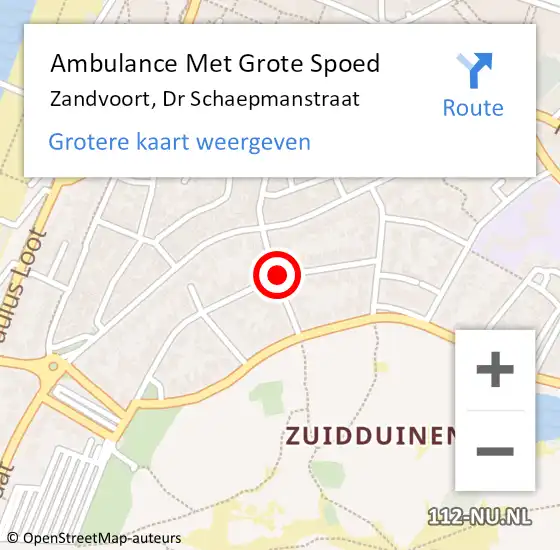 Locatie op kaart van de 112 melding: Ambulance Met Grote Spoed Naar Zandvoort, Dr Schaepmanstraat op 14 december 2021 19:36
