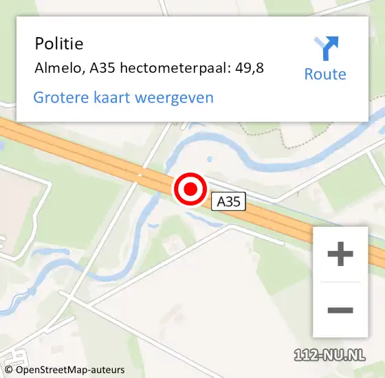 Locatie op kaart van de 112 melding: Politie Almelo, A35 hectometerpaal: 49,8 op 14 december 2021 19:48