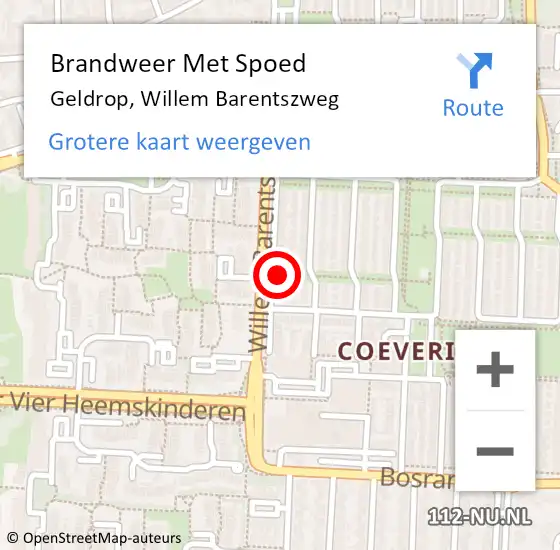 Locatie op kaart van de 112 melding: Brandweer Met Spoed Naar Geldrop, Willem Barentszweg op 14 december 2021 19:58