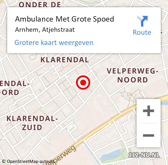 Locatie op kaart van de 112 melding: Ambulance Met Grote Spoed Naar Arnhem, Atjehstraat op 14 december 2021 20:01