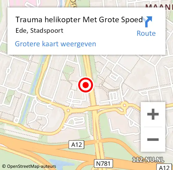 Locatie op kaart van de 112 melding: Trauma helikopter Met Grote Spoed Naar Ede, Stadspoort op 14 december 2021 20:11