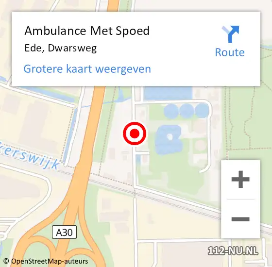 Locatie op kaart van de 112 melding: Ambulance Met Spoed Naar Ede, Dwarsweg op 14 december 2021 20:55