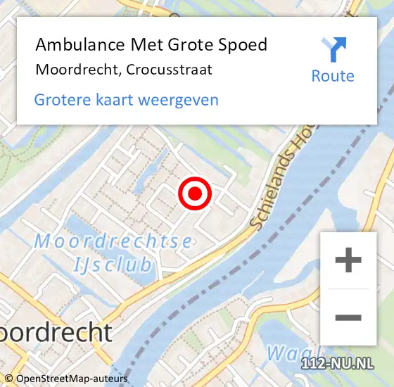 Locatie op kaart van de 112 melding: Ambulance Met Grote Spoed Naar Moordrecht, Crocusstraat op 14 december 2021 21:58