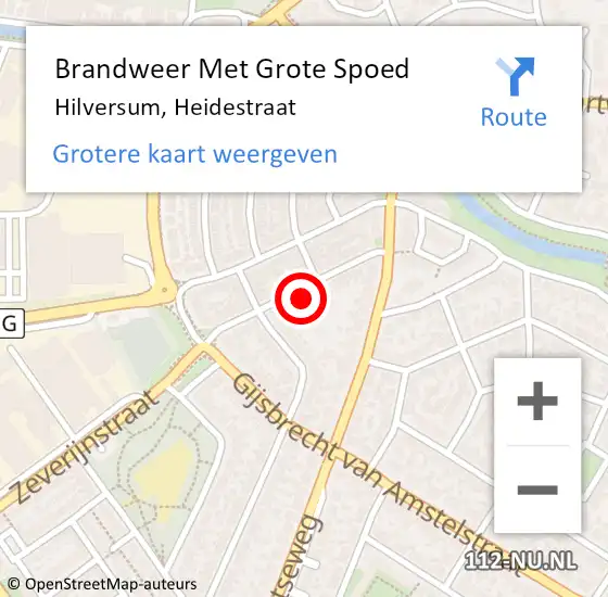 Locatie op kaart van de 112 melding: Brandweer Met Grote Spoed Naar Hilversum, Heidestraat op 14 december 2021 22:06