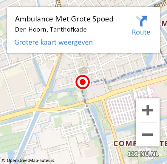 Locatie op kaart van de 112 melding: Ambulance Met Grote Spoed Naar Den Hoorn, Tanthofkade op 14 december 2021 22:09