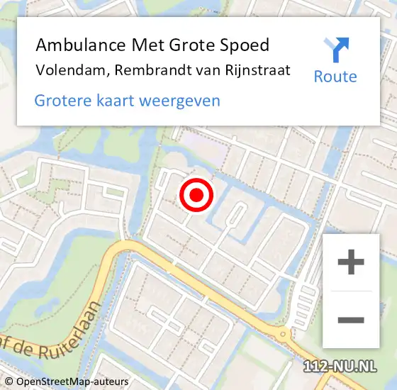 Locatie op kaart van de 112 melding: Ambulance Met Grote Spoed Naar Volendam, Rembrandt van Rijnstraat op 14 december 2021 22:26