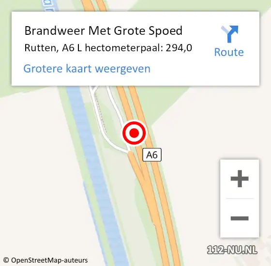 Locatie op kaart van de 112 melding: Brandweer Met Grote Spoed Naar Rutten, A6 L hectometerpaal: 294,0 op 2 juli 2014 11:21