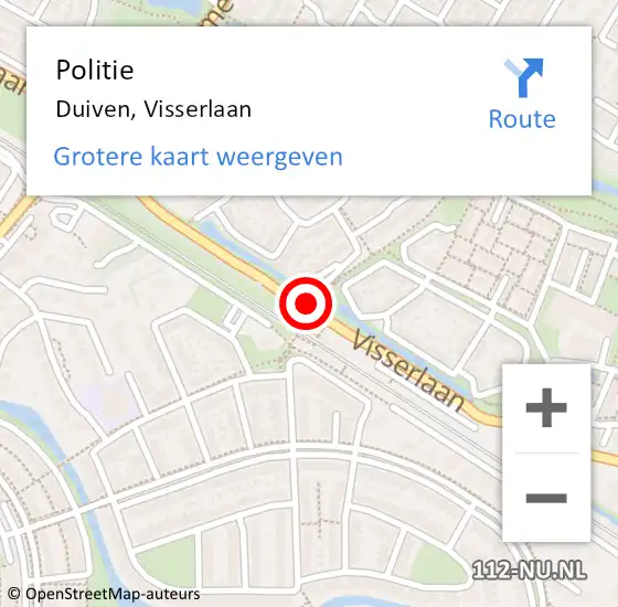 Locatie op kaart van de 112 melding: Politie Duiven, Visserlaan op 14 december 2021 22:46