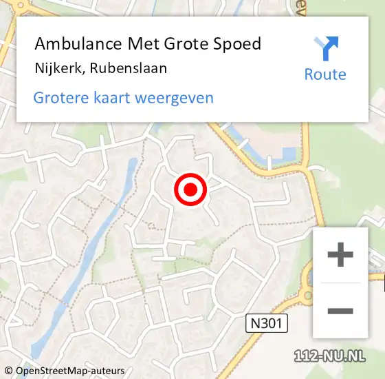 Locatie op kaart van de 112 melding: Ambulance Met Grote Spoed Naar Nijkerk, Rubenslaan op 15 december 2021 02:45