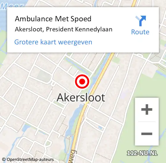 Locatie op kaart van de 112 melding: Ambulance Met Spoed Naar Akersloot, President Kennedylaan op 15 december 2021 03:27