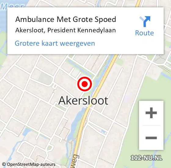 Locatie op kaart van de 112 melding: Ambulance Met Grote Spoed Naar Akersloot, President Kennedylaan op 15 december 2021 03:44