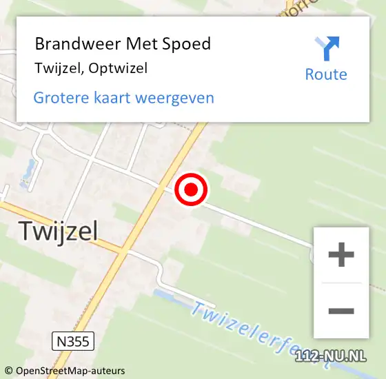 Locatie op kaart van de 112 melding: Brandweer Met Spoed Naar Twijzel, Optwizel op 15 december 2021 05:09