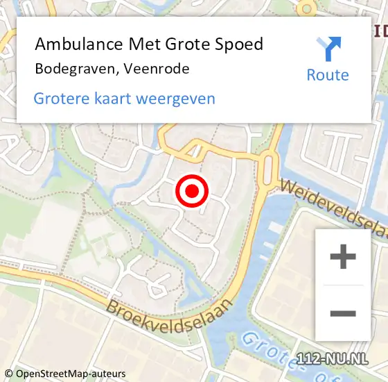 Locatie op kaart van de 112 melding: Ambulance Met Grote Spoed Naar Bodegraven, Veenrode op 15 december 2021 05:58