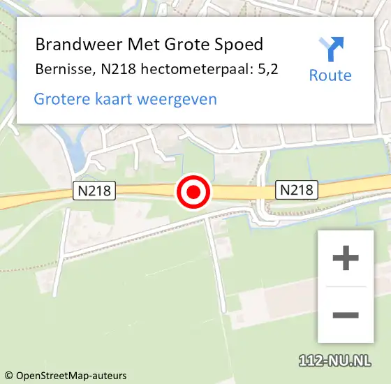 Locatie op kaart van de 112 melding: Brandweer Met Grote Spoed Naar Bernisse, N218 hectometerpaal: 5,2 op 15 december 2021 06:55