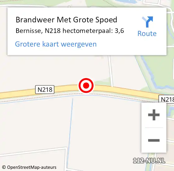 Locatie op kaart van de 112 melding: Brandweer Met Grote Spoed Naar Bernisse, N218 hectometerpaal: 3,6 op 15 december 2021 06:59