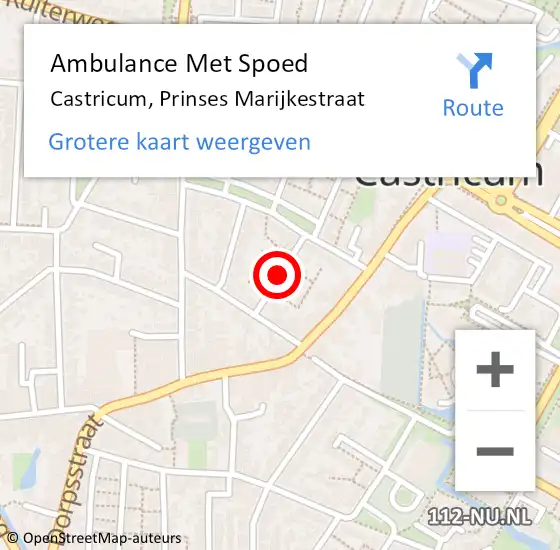 Locatie op kaart van de 112 melding: Ambulance Met Spoed Naar Castricum, Prinses Marijkestraat op 15 december 2021 07:27