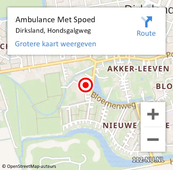Locatie op kaart van de 112 melding: Ambulance Met Spoed Naar Dirksland, Hondsgalgweg op 15 december 2021 08:46