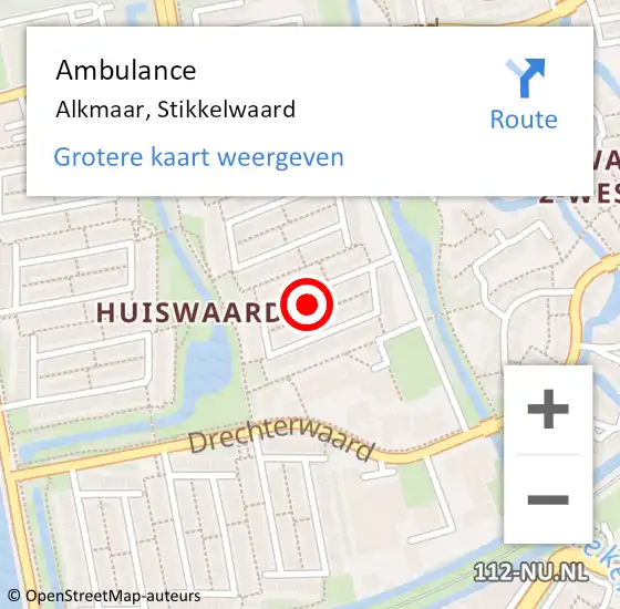 Locatie op kaart van de 112 melding: Ambulance Alkmaar, Stikkelwaard op 15 december 2021 09:08