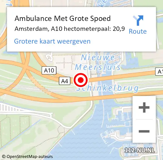 Locatie op kaart van de 112 melding: Ambulance Met Grote Spoed Naar Amsterdam, A10 hectometerpaal: 20,9 op 15 december 2021 09:11