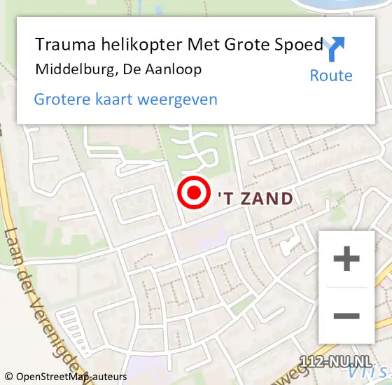 Locatie op kaart van de 112 melding: Trauma helikopter Met Grote Spoed Naar Middelburg, De Aanloop op 15 december 2021 09:12