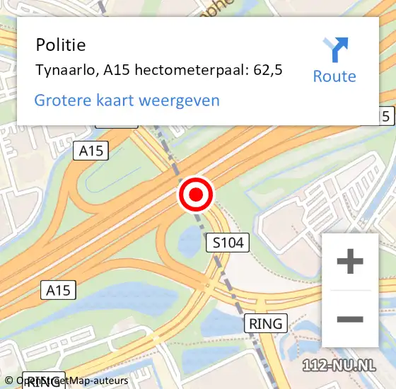 Locatie op kaart van de 112 melding: Politie Tynaarlo, A15 hectometerpaal: 62,5 op 15 december 2021 09:55