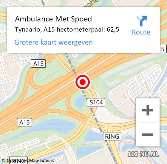 Locatie op kaart van de 112 melding: Ambulance Met Spoed Naar Tynaarlo, A15 hectometerpaal: 62,5 op 15 december 2021 09:56