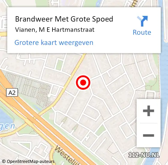 Locatie op kaart van de 112 melding: Brandweer Met Grote Spoed Naar Vianen, M E Hartmanstraat op 15 december 2021 10:19