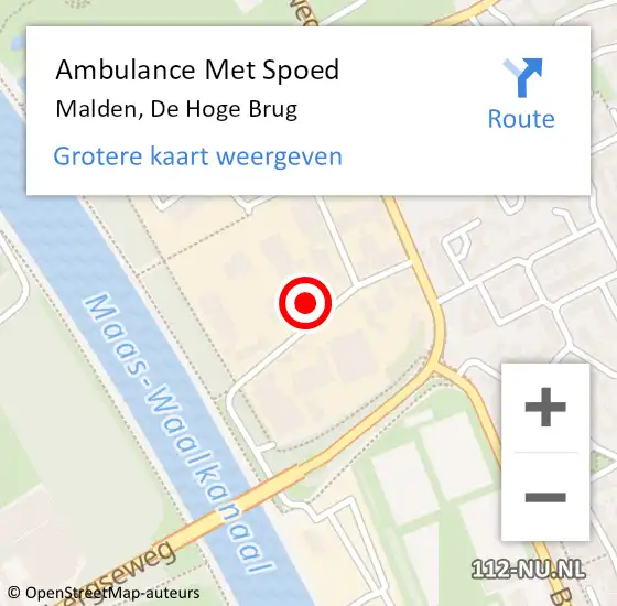 Locatie op kaart van de 112 melding: Ambulance Met Spoed Naar Malden, De Hoge Brug op 15 december 2021 10:24