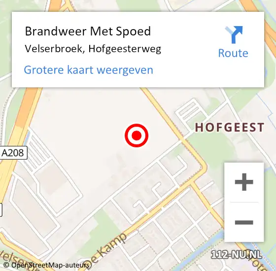 Locatie op kaart van de 112 melding: Brandweer Met Spoed Naar Velserbroek, Hofgeesterweg op 15 december 2021 10:27