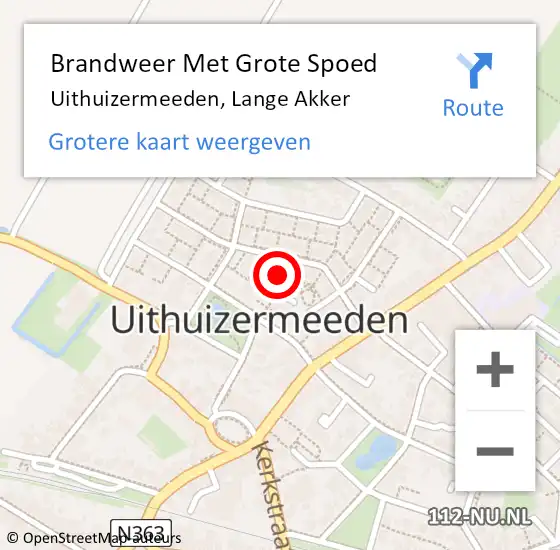 Locatie op kaart van de 112 melding: Brandweer Met Grote Spoed Naar Uithuizermeeden, Lange Akker op 15 december 2021 10:40