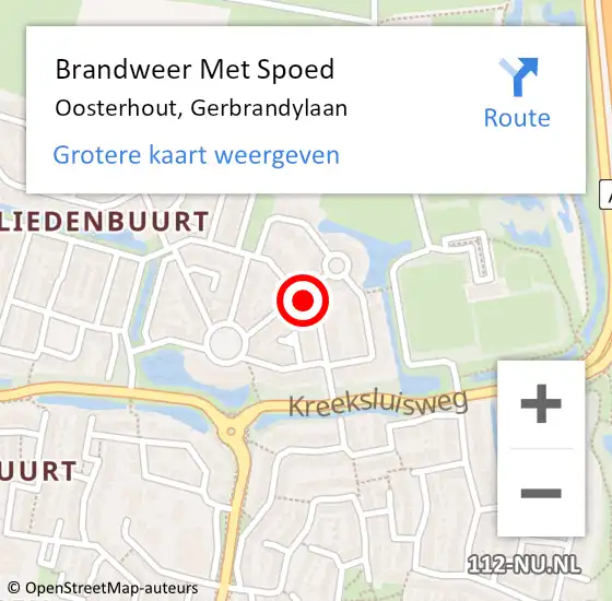 Locatie op kaart van de 112 melding: Brandweer Met Spoed Naar Oosterhout, Gerbrandylaan op 15 december 2021 10:55