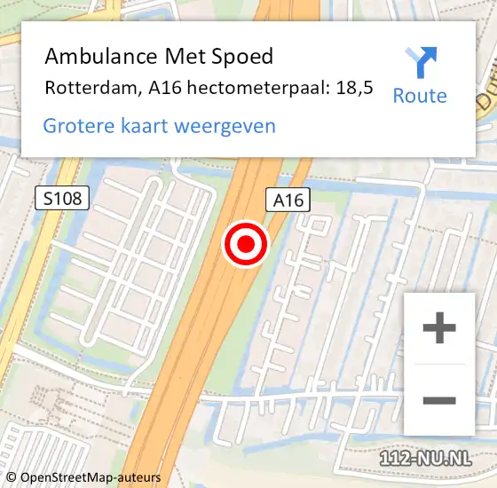 Locatie op kaart van de 112 melding: Ambulance Met Spoed Naar Rotterdam, A16 hectometerpaal: 18,5 op 15 december 2021 10:58