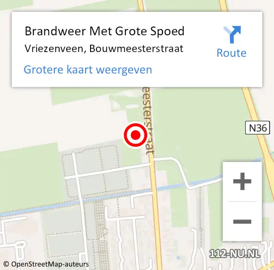 Locatie op kaart van de 112 melding: Brandweer Met Grote Spoed Naar Vriezenveen, Bouwmeesterstraat op 15 december 2021 11:07