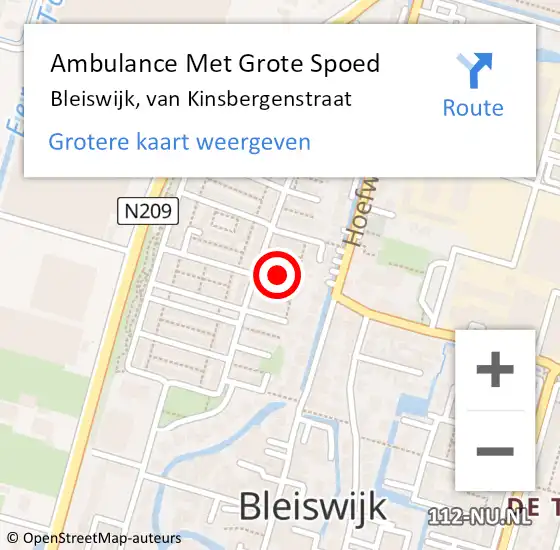 Locatie op kaart van de 112 melding: Ambulance Met Grote Spoed Naar Bleiswijk, van Kinsbergenstraat op 15 december 2021 11:34