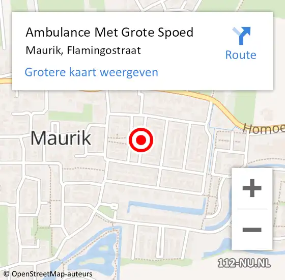 Locatie op kaart van de 112 melding: Ambulance Met Grote Spoed Naar Maurik, Flamingostraat op 15 december 2021 12:25