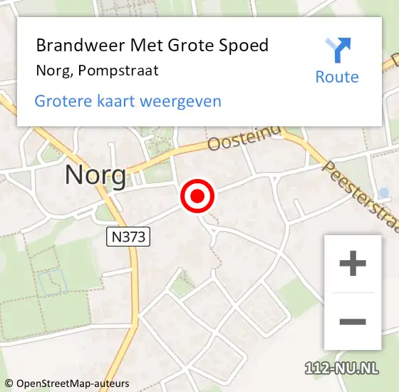 Locatie op kaart van de 112 melding: Brandweer Met Grote Spoed Naar Norg, Pompstraat op 15 december 2021 12:30