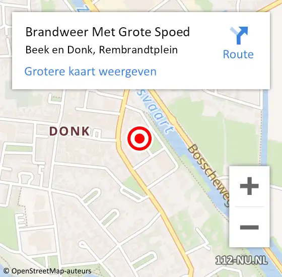 Locatie op kaart van de 112 melding: Brandweer Met Grote Spoed Naar Beek en Donk, Rembrandtplein op 15 december 2021 12:50