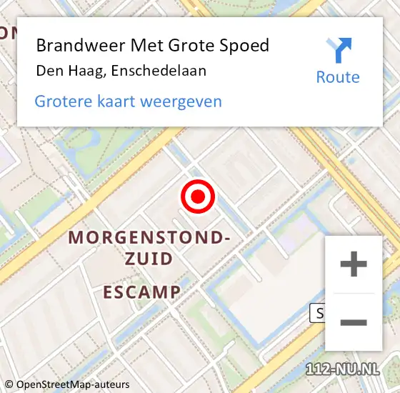 Locatie op kaart van de 112 melding: Brandweer Met Grote Spoed Naar Den Haag, Enschedelaan op 15 december 2021 13:16