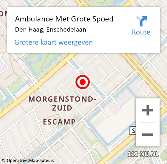 Locatie op kaart van de 112 melding: Ambulance Met Grote Spoed Naar Den Haag, Enschedelaan op 15 december 2021 13:20