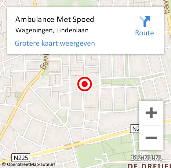 Locatie op kaart van de 112 melding: Ambulance Met Spoed Naar Wageningen, Lindenlaan op 15 december 2021 13:24