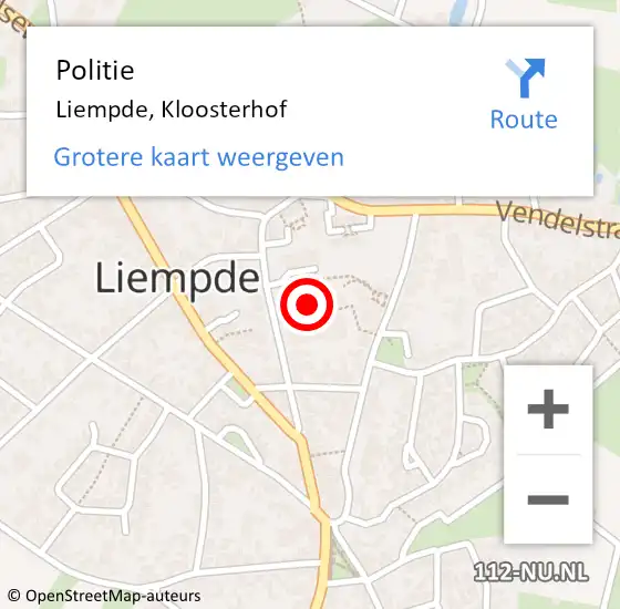 Locatie op kaart van de 112 melding: Politie Liempde, Kloosterhof op 15 december 2021 13:36