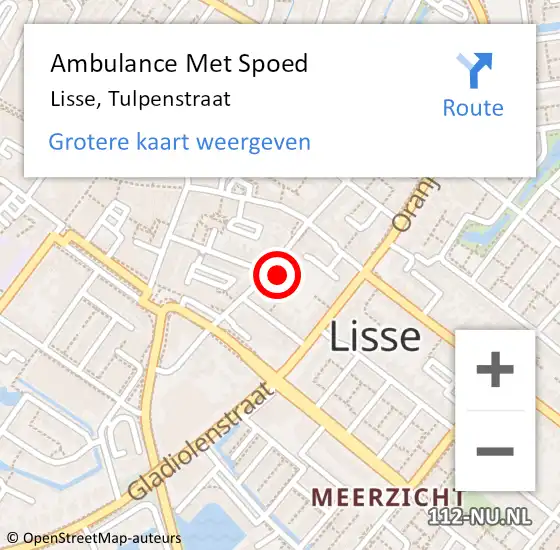 Locatie op kaart van de 112 melding: Ambulance Met Spoed Naar Lisse, Tulpenstraat op 15 december 2021 13:52