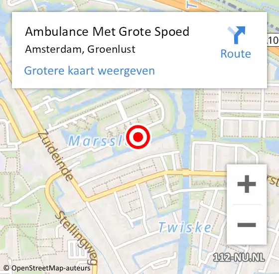 Locatie op kaart van de 112 melding: Ambulance Met Grote Spoed Naar Amsterdam, Groenlust op 15 december 2021 13:53