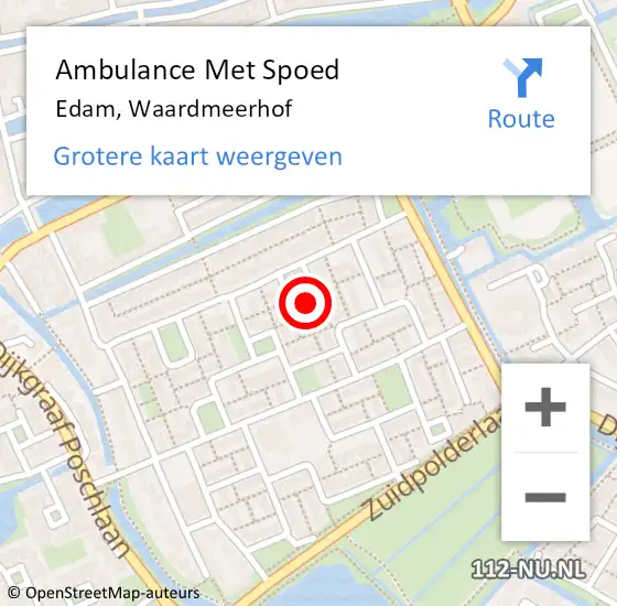 Locatie op kaart van de 112 melding: Ambulance Met Spoed Naar Edam, Waardmeerhof op 15 december 2021 13:59