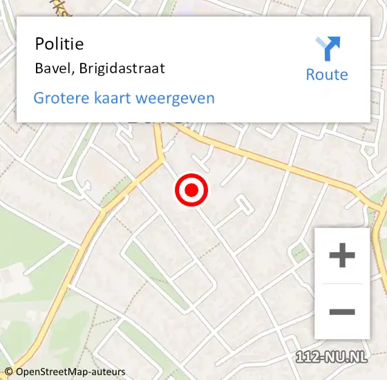 Locatie op kaart van de 112 melding: Politie Bavel, Brigidastraat op 15 december 2021 14:06